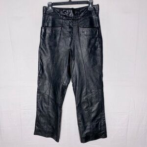 Vintage High Waist Straight Leg Cropped Black Leather Pants 29
